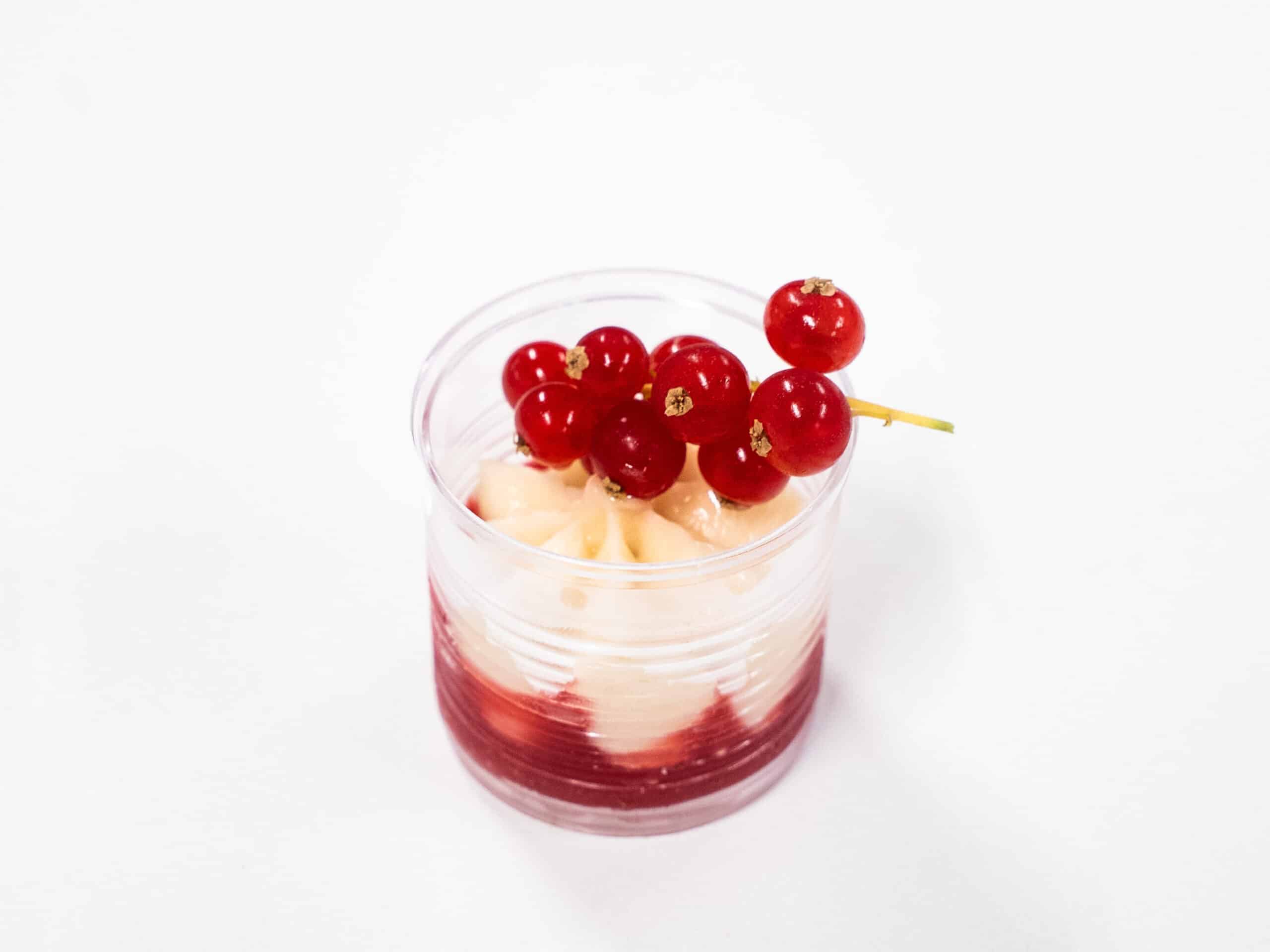 verrine glacée pêche blanche groseille La Fruitière du Val Evel