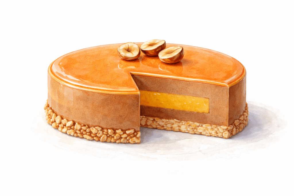 Entremets-Passion-Gianduja-La-Fruitiere-du-Val-Evel